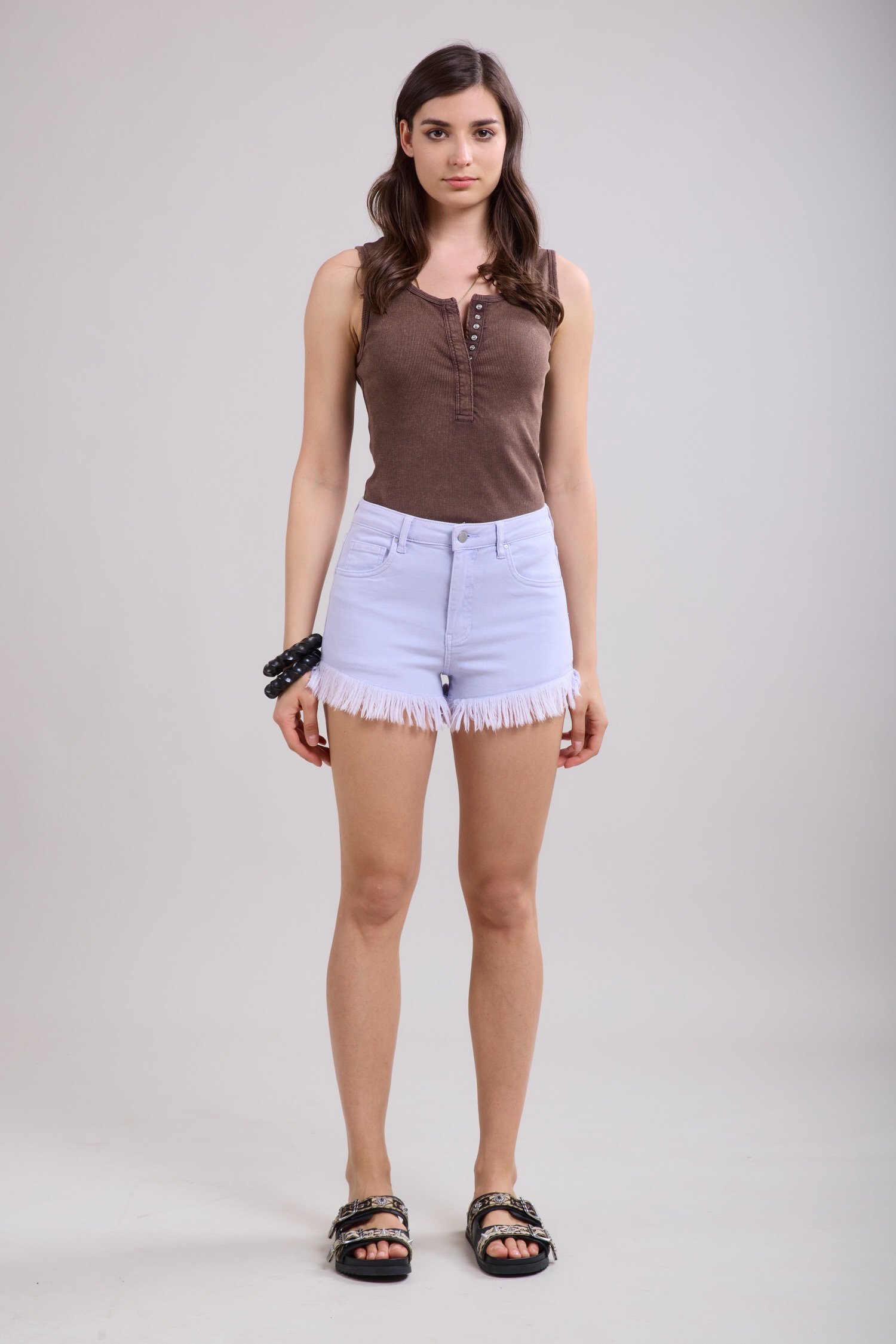 High Waist Denim Short Dames met Rafelzoom – Witte Stretch Jeans Short - Afbeelding 5