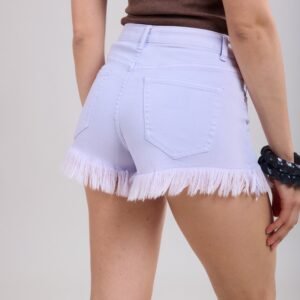High Waist Denim Short Dames met Rafelzoom – Witte Stretch Jeans Short