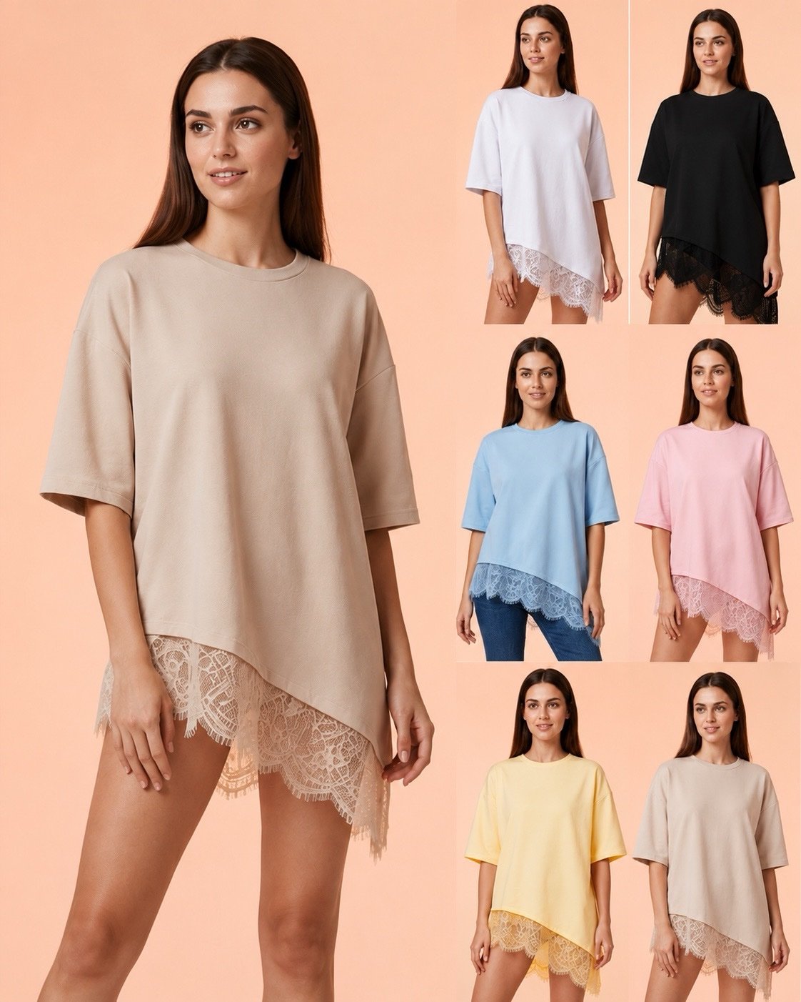 Lace Trim Oversized Top Dames – Casual Shirt met Kant - Afbeelding 2