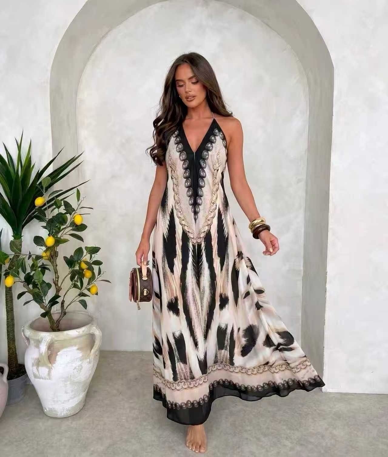 Luxe Maxi Jurk Dames met Animal Print – Zomer Halterjurk - Afbeelding 3