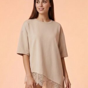 Lace Trim Oversized Top Dames – Casual Shirt met Kant