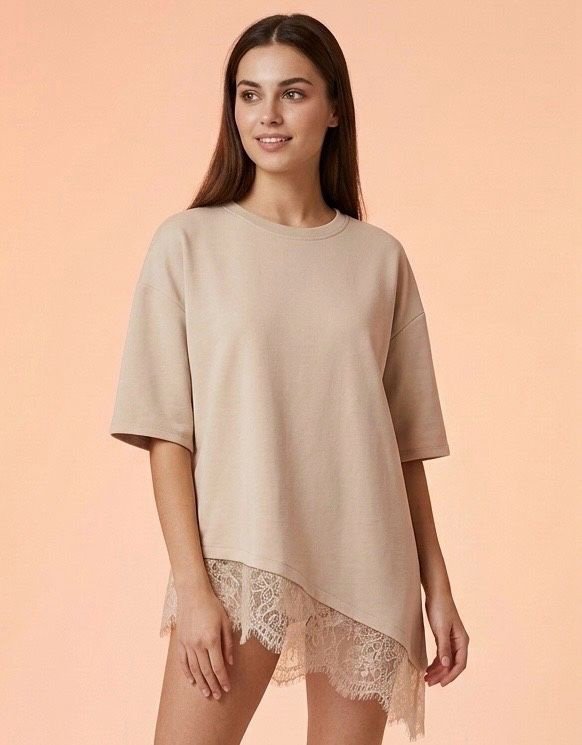 Lace Trim Oversized Top Dames – Casual Shirt met Kant