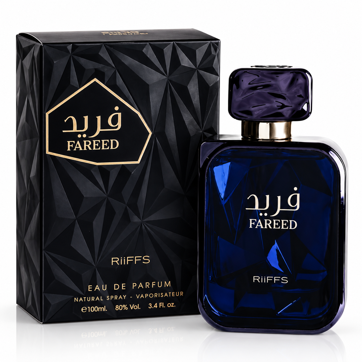 Luxueuze marineblauwe parfumfles FAREED