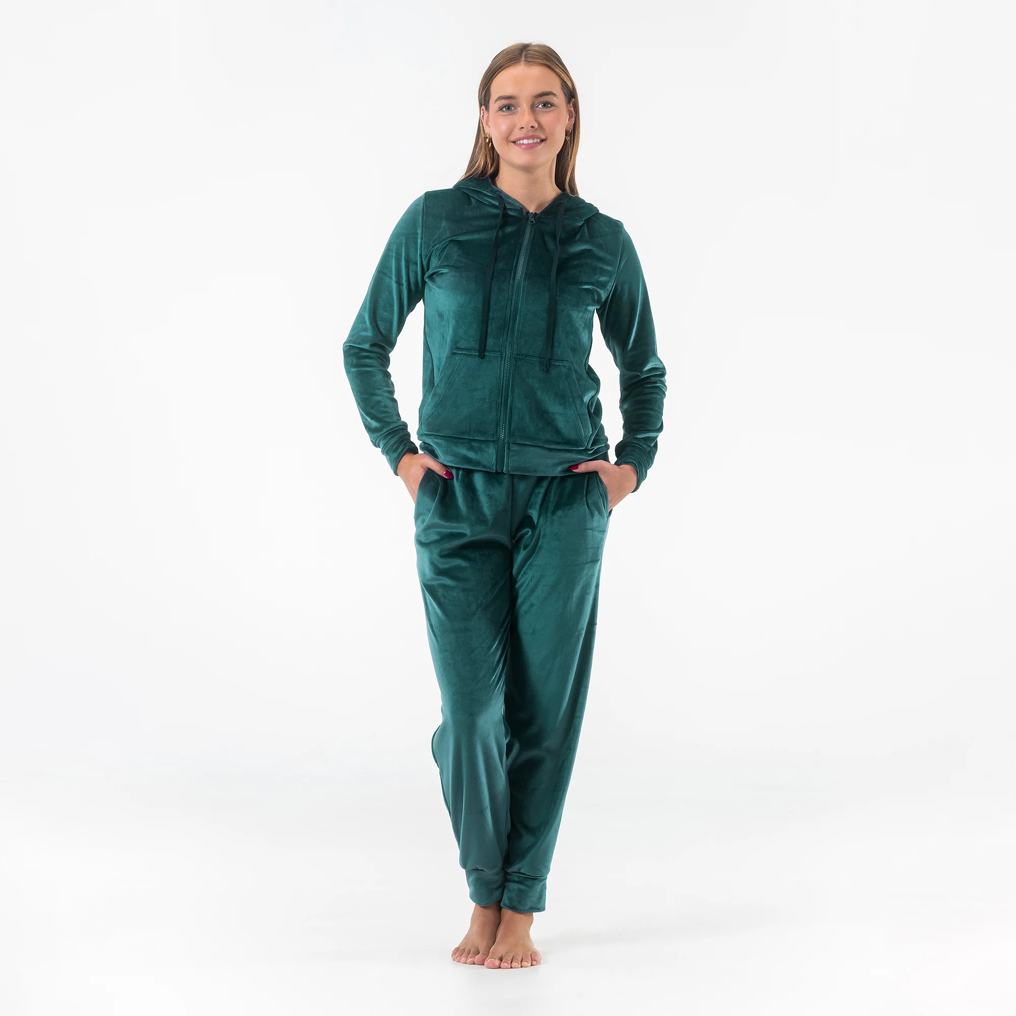 Velours Huispak Dames met Capuchon en Rits – Gaubert® - 2601 - Afbeelding 3