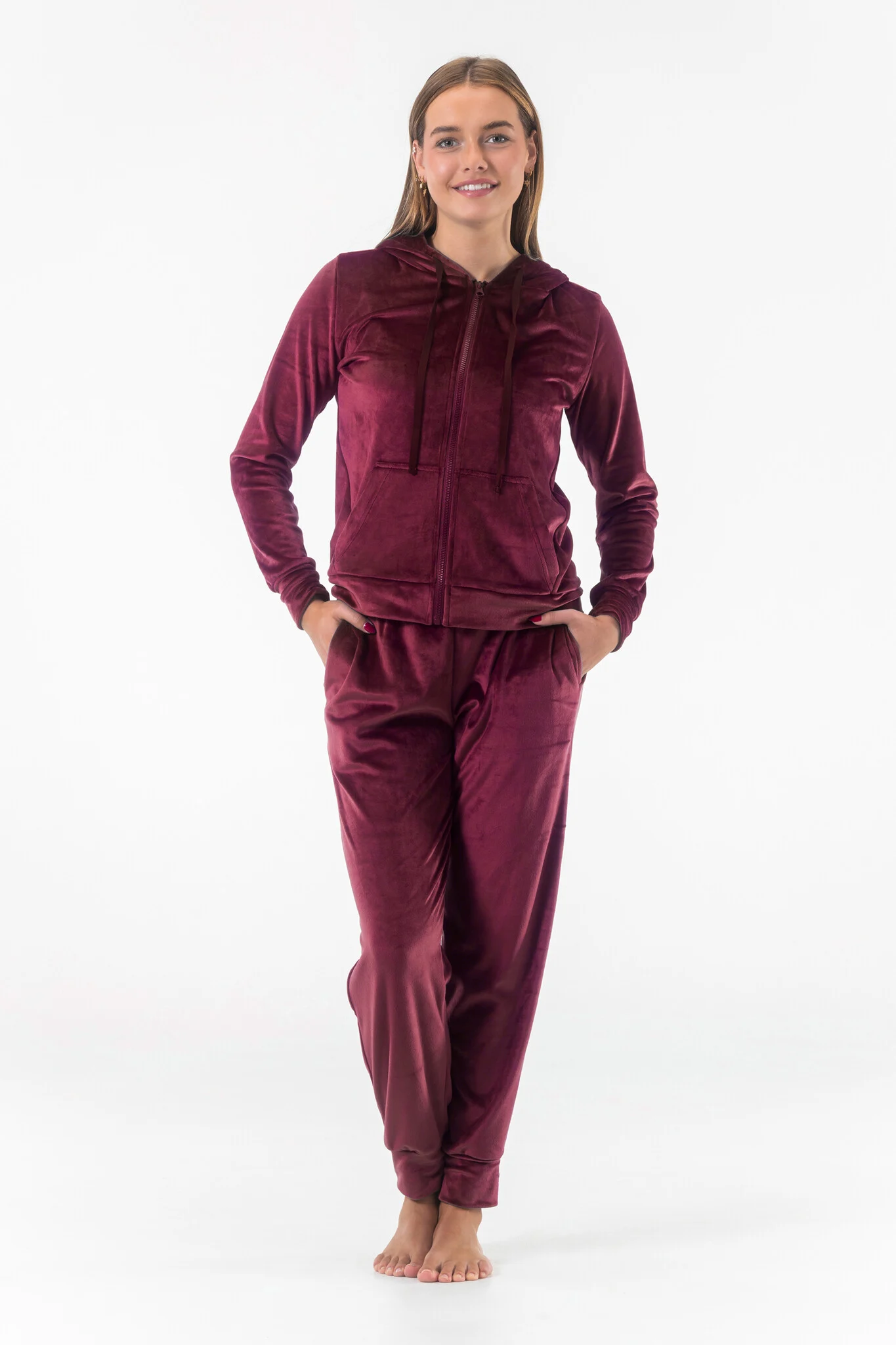 Velours Huispak Dames met Capuchon en Rits – Gaubert® - 2601