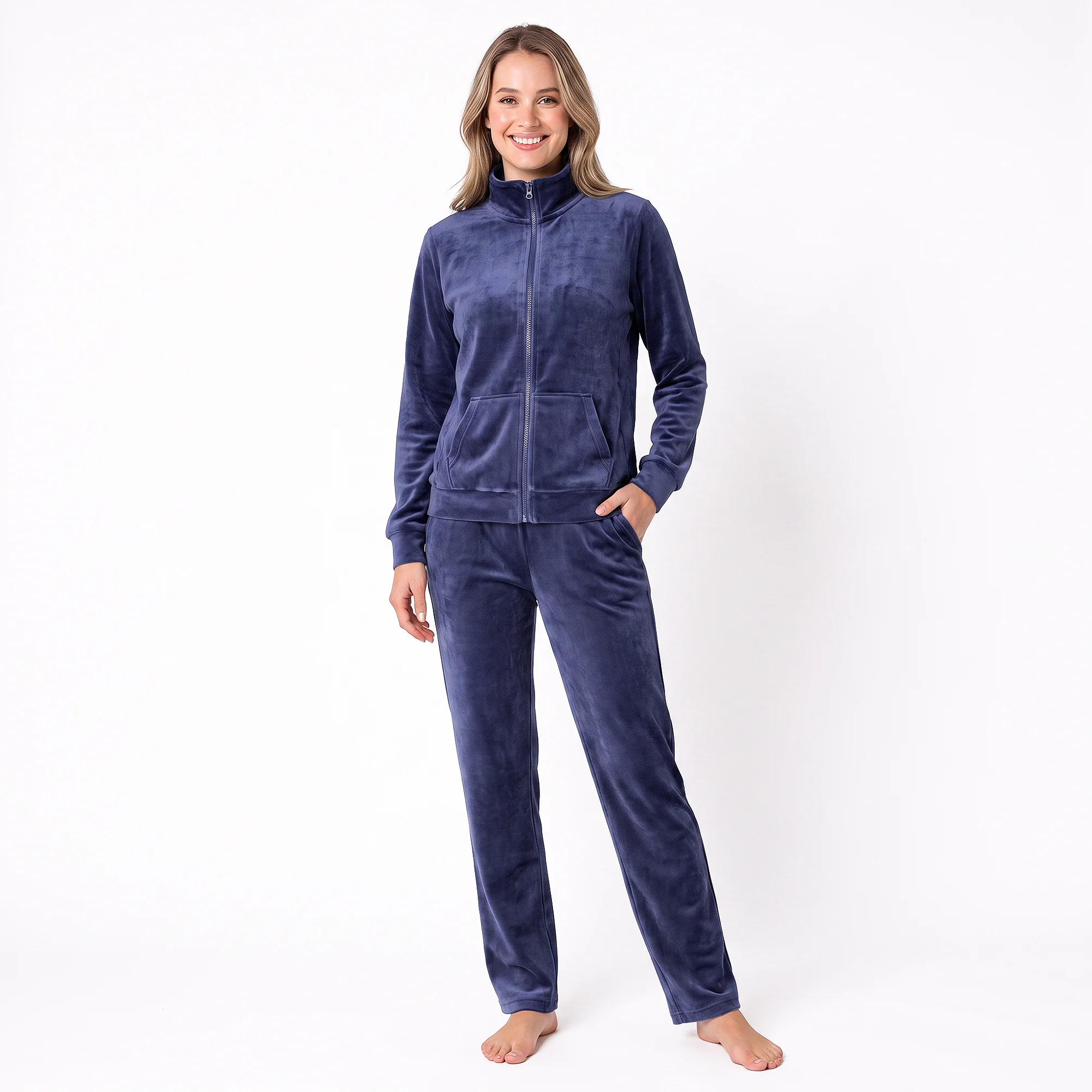 Velours Fleece Huispak Dames met Hoge Kraag en Rits – Gaubert® -2603