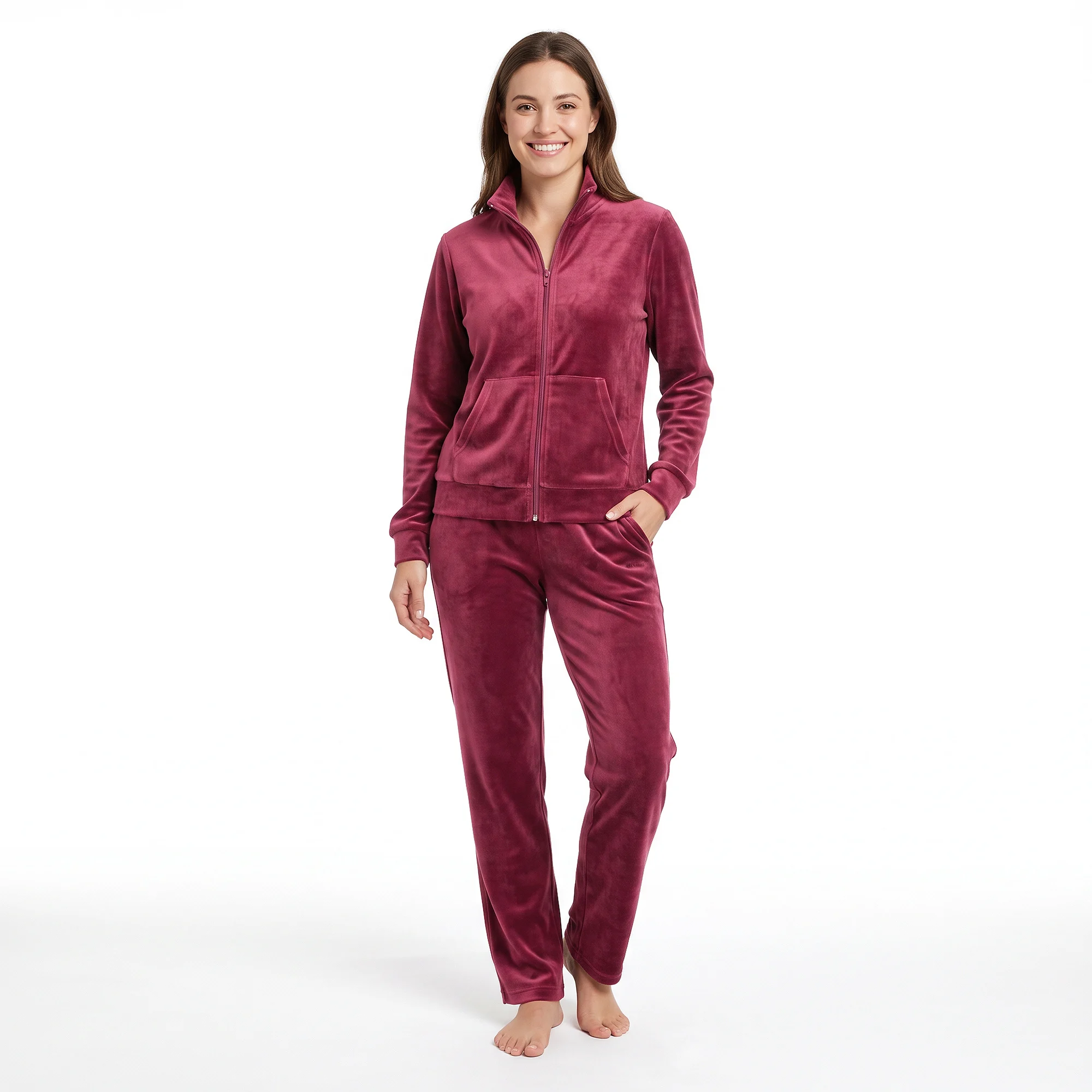 Velours Fleece Huispak Dames met Hoge Kraag en Rits – Gaubert® -2603 - Afbeelding 2